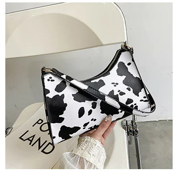 Vintage Cow Print Baguette Bag