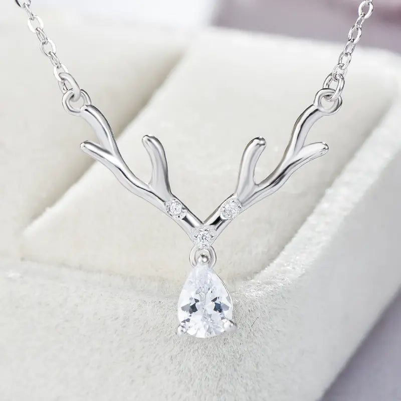 Christmas Deer Pendant - Elegant 925 Silver Necklace