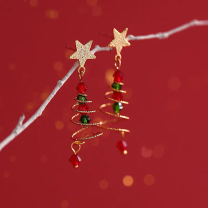 S925 Silver Christmas Tree Star Earrings