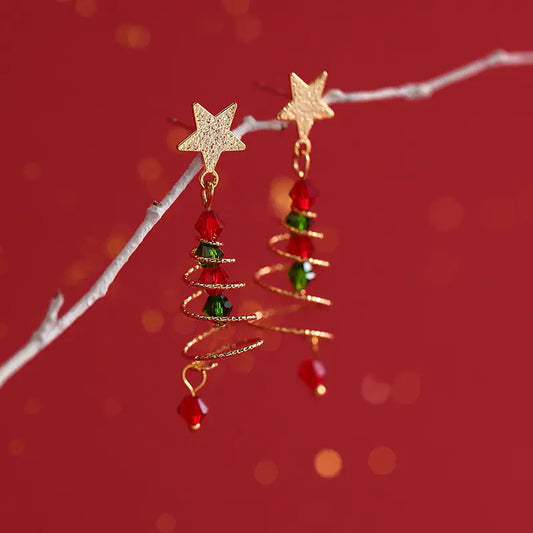 S925 Silver Christmas Tree Star Earrings