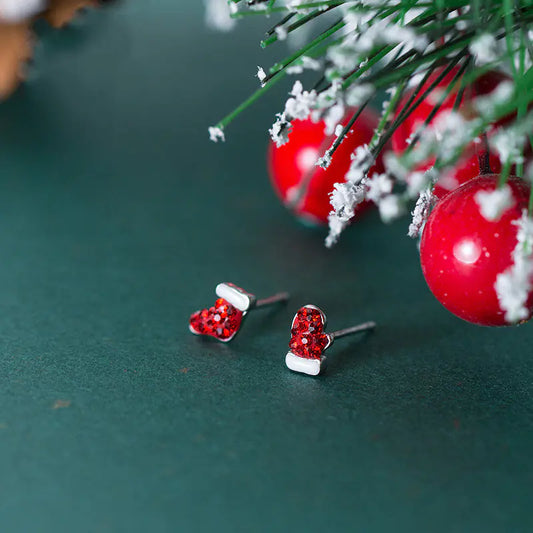 S925 Silver Asymmetrical Christmas Socks & Gloves Earrings