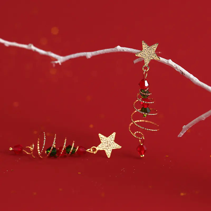S925 Silver Christmas Tree Star Earrings