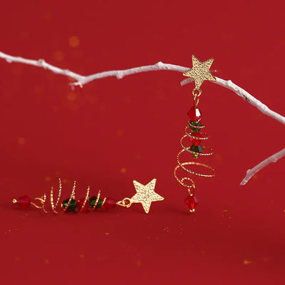 S925 Silver Christmas Tree Star Earrings