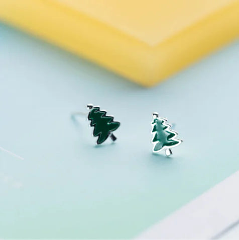 S925 Silver Mini Christmas Tree Earrings