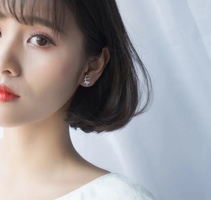 S925 Silver Christmas Tree Reindeer Stud Earrings