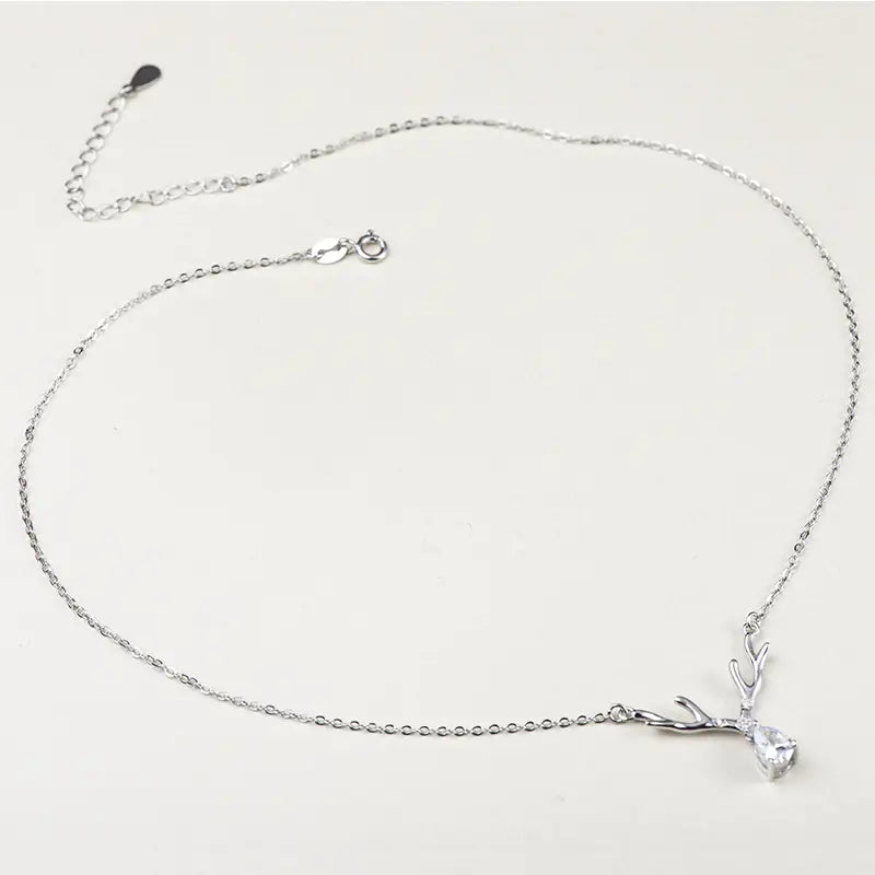 Christmas Deer Pendant - Elegant 925 Silver Necklace