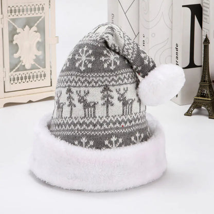 Snowflake & Deer Knitted Wool Flannel Christmas Hat