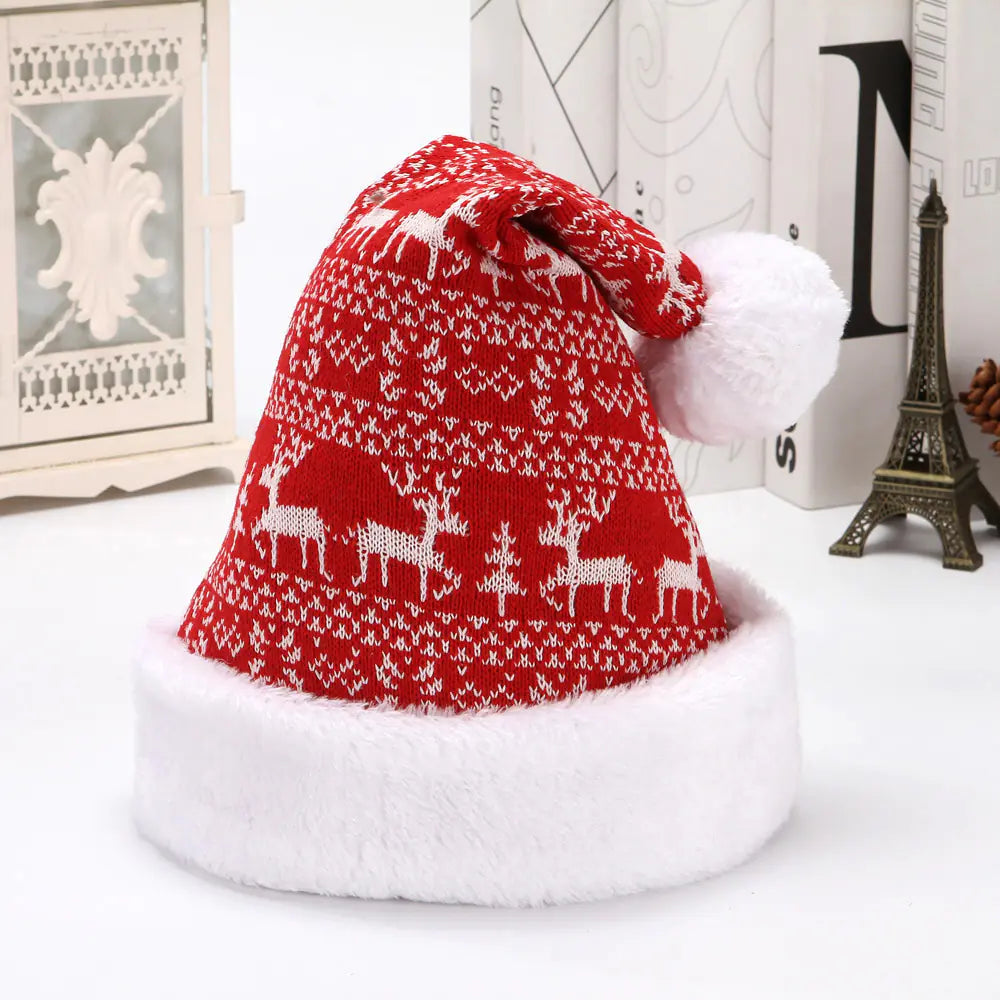 Snowflake & Deer Knitted Wool Flannel Christmas Hat