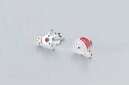 S925 Silver Christmas Earrings - Santa and Reindeer Design