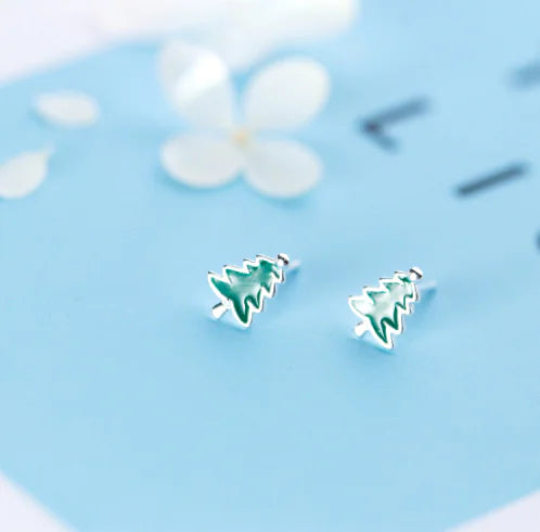 S925 Silver Mini Christmas Tree Earrings