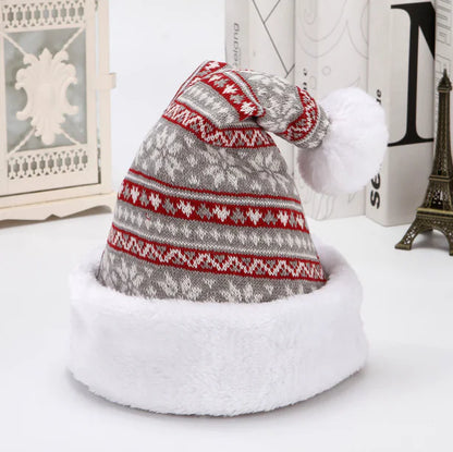 Snowflake & Deer Knitted Wool Flannel Christmas Hat