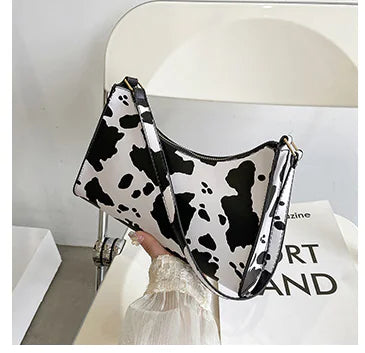 Vintage Cow Print Baguette Bag