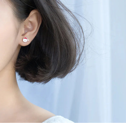 S925 Silver Christmas Earrings - Santa and Reindeer Design