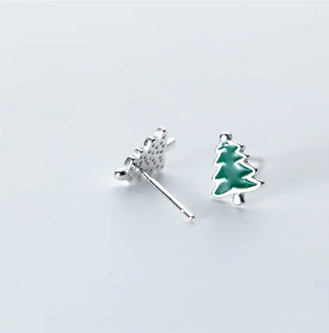 S925 Silver Mini Christmas Tree Earrings