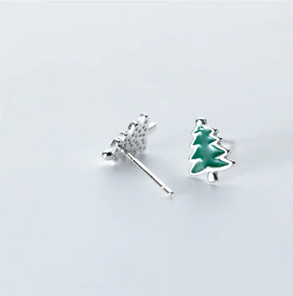 S925 Silver Mini Christmas Tree Earrings