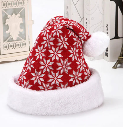 Snowflake & Deer Knitted Wool Flannel Christmas Hat