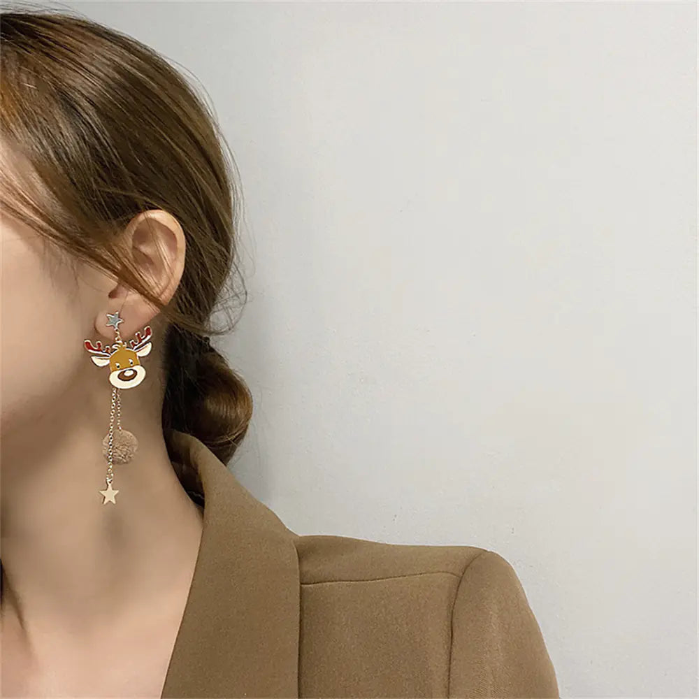 Long Tassel Asymmetric Elk Bow Earrings