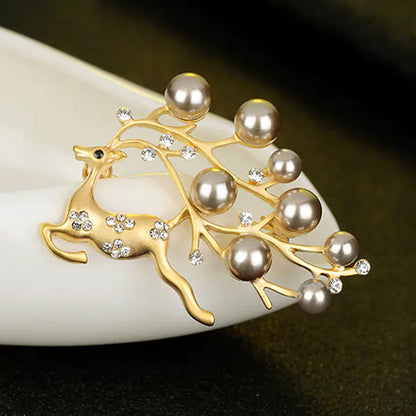 Korean Coral Leaf Pearl Brooch for Christmas