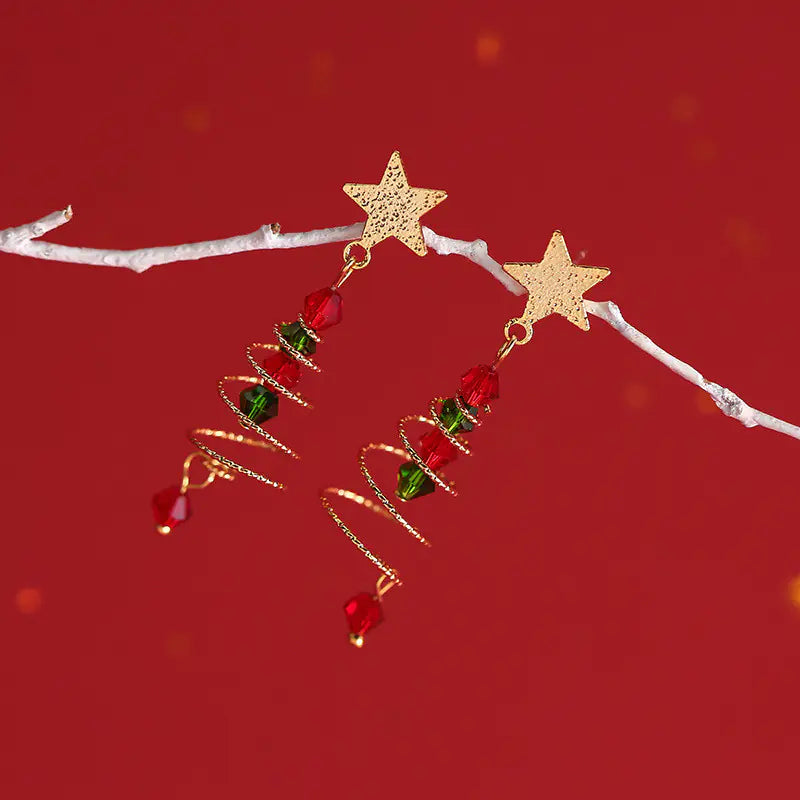 S925 Silver Christmas Tree Star Earrings
