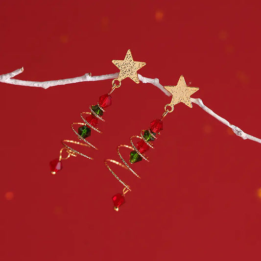 S925 Silver Christmas Tree Star Earrings