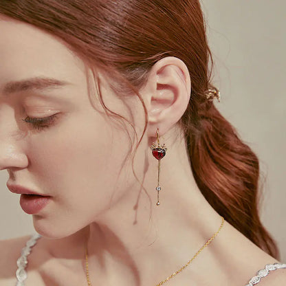 S925 Silver Red Elk Antler Long Tassel Earrings